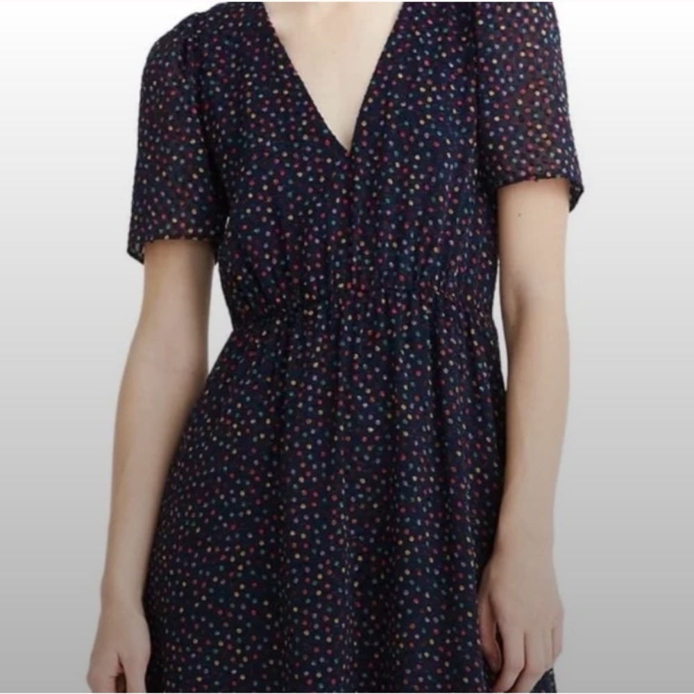 Madewell Navy Dress With Rainbow Polka Dot Pattern (size 4)